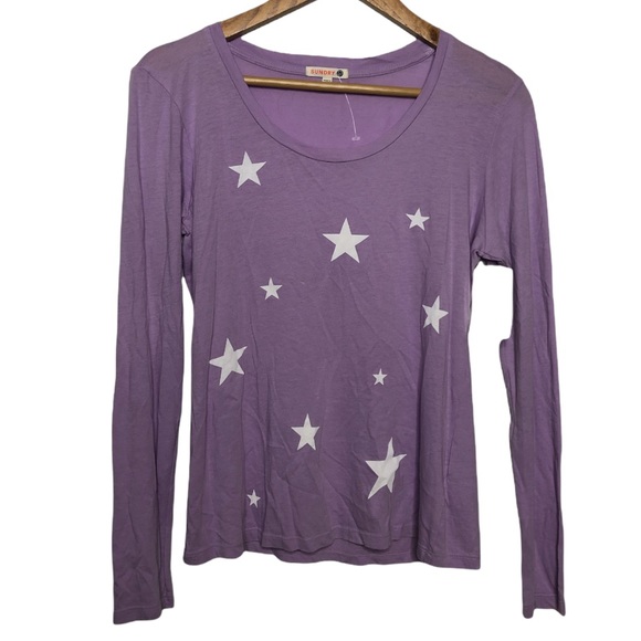 SUNDRY Lavender White Star Printed Long Sleeved Light Tee Large NEW - Picture 2 of 8